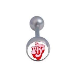    Super fly Retro Logo Tongue Ring Barbell Body Piercing: Jewelry