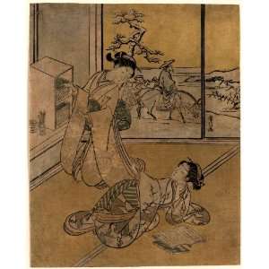  1767 Japanese Print Hon yomu musume tachi. TITLE 