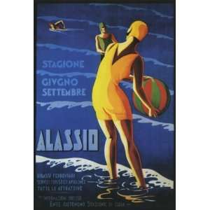  SWIM STAGIONE GIRL PLAYING BEACH ITALY LARGE VINTAGE 
