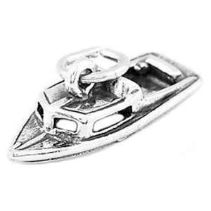  Sterling Silver Three Dimensional Speed Boat Charm 