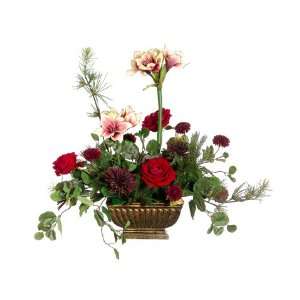  23hx17wx26l Rose/Amaryllis /Mum in Resin Container Red 