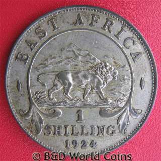 EAST AFRICA 1924 1 SHILLING SILVER LION GEORGE V 28mm KM# 21  