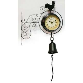 NEW 2 Sided Wrought Iron Rooster Kitchen Wall Clock  