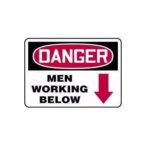 DANGER MEN WORKING BELOW (ARROW) 10 x 14 Dura Fiberglass Sign