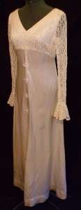   60s White Ivory Lace Satin Wedding Dress XS S 34B Gown Hippie Costume