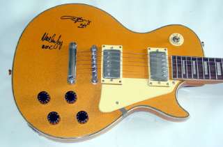 AC/DC Autographed Signed Gold Sparkle Guitar & Proof PSA/DNA UACC RD 