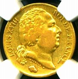 1824 A FRANCE LOUIS XVIII GOLD COIN 20 FRANCS NGC RARE  