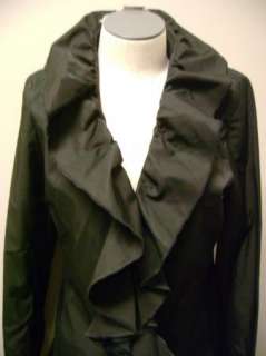 DKNY Black Ruffle Zip Front Coat 3/4 Length S NWT $160  