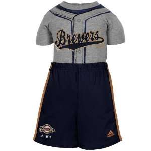 adidas Milwaukee Brewers Infant 2 Piece Jersey Creeper & Shorts Set 