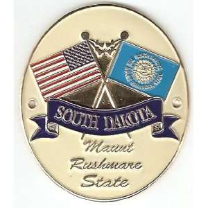 South Dakota & United States of America Flags   Hiking Stick Medallion 