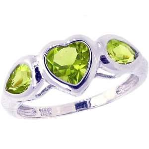  14K White Gold Heart and Pear Gemstone Ring Peridot, size8 