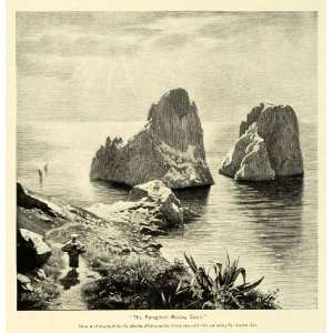  1895 Print Faraglioni Rock Formations Capri Naples Bay 