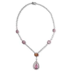  Champagne And Pink Oval Lariat with a big pink tear Drop 