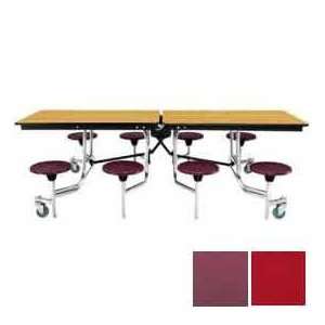  8 Mobile Cafeteria Stool Unit With Plywood Top, Red Top 