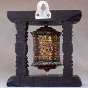 Carved wood stand Tibetan auspicious PRAYER WHEEL 4  