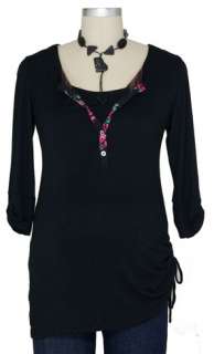   WEEKEND Maternity Henley Nursing Top Black and Floral Button Shirt