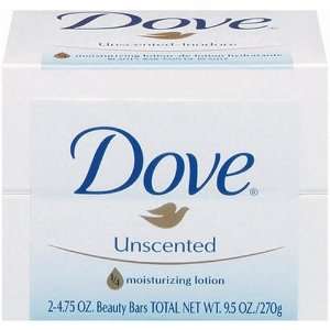 Dove Beauty Bar, Unscented   Two 4.75oz. Bars Health 
