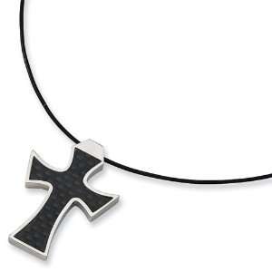  Stainless Steel Leather Cord Carbon Fiber Cross Necklace Jewelry