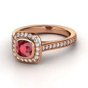   Annabelle Ring, Cushion Ruby 14K Rose Gold Ring with Diamond: Jewelry