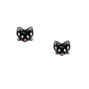  Big Eyes Black Cat Kitten Stud Earrings 