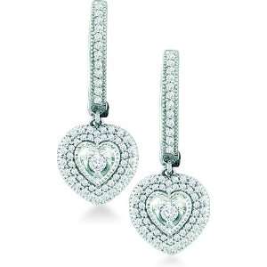  Pave Set Round Diamond Heart Shape Dangle Earrings (3/4 cttw): Jewelry
