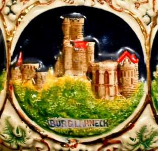 German Handgemalt Punch Bowl/Lidded Jar with Castles  