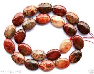 Red Coral Fossil Flat Oval Beads 13×18mm15.5  