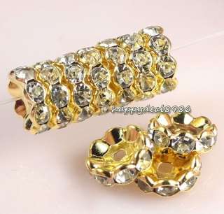50pcs 8mm gold plated rondelle wave edge rhinestone crystal spacer 