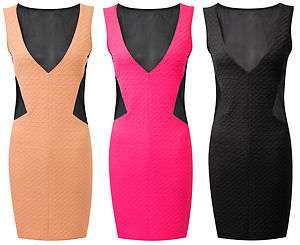   Textured Stretch Bodycon Mesh Contrast Dress Sizes UK 8   14  