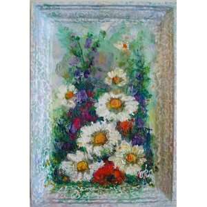   on canvas small framed painting Beautiful Flowers by O. Rebrova signed