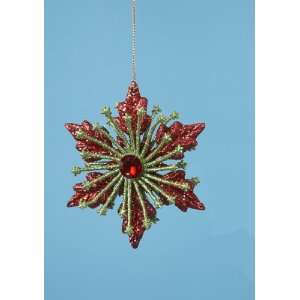 Christmas Brights Green & Red Glitter Drenched Poinsettia Holiday 