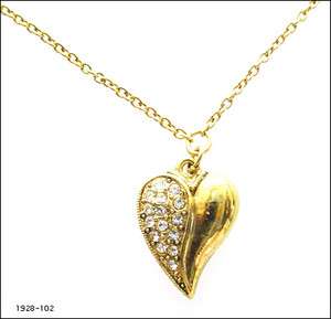 1928 Jewelry Pave Crystal Goldtone Heart Necklace NEW  