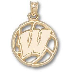   Badgers Solid 10K Gold W Volleyball Pendant