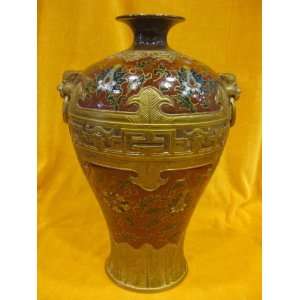  Two Ears Antique Brass Imitation Porcelain Vase 