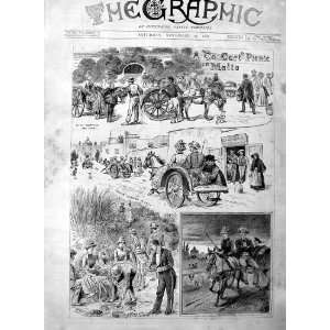  1886 Go Cart Picnic Malta Horses Musta Antique Print