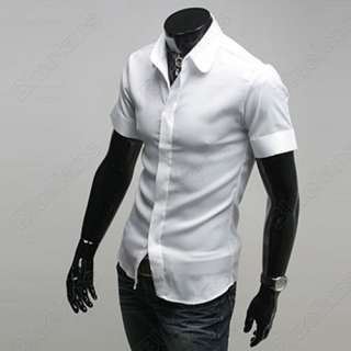 New Mens Luxury Stylish Casual Dress Slim Fit Short Sleeve Shirts XL 