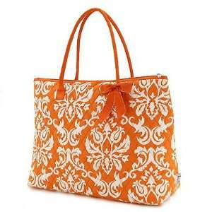 Monogrammed Tote Bag, Damask, Orange/White Everything 