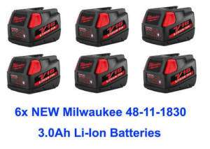 6x NEW Milwaukee 48 11 1830 18V Lithium Ion Battery 3Ah  