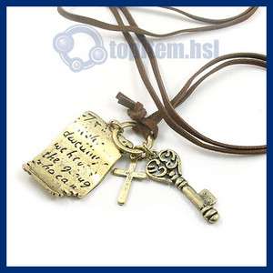   Antique Shakespeares Love Letter Key Cross Pendants Necklace Chain