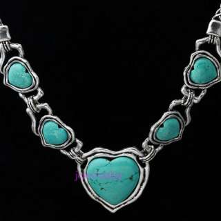 Tibet silver Howlite Turquoise heart beads gemstone pendant necklace