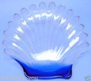 Seashell Clear/Blue Glass Scallop Plate New Item  