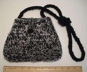 BLACK & GREY KNIT PURSE, Button Closure, Hand Made NEW (See Our Store 