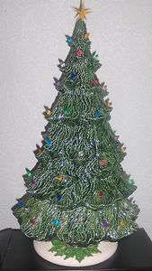   Ceramic Christmas Tree Green with Star   Holly Base   Vintage Style