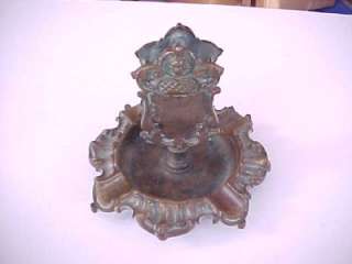 1800s Solid Bronze Victorian Ashtray w/ Match Holder  