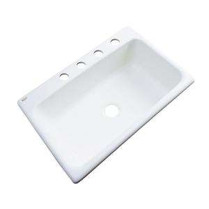   Drop In Acrylic 33x22x9 4 Hole Single Bowl Kitchen Sink in White