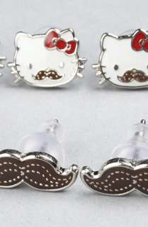 Loungefly The Hello Kitty Mustache 6Pack Stud Earrings  Karmaloop 