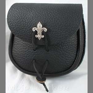 Black Leather Fleur De Lis Belt Pouch Renaissance, SCA  