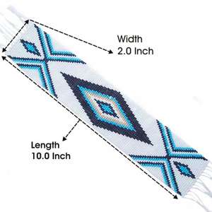 10X2 WHITE BLUE NATIVE CRAFT BEADED APPLIQUE STRIP 41/9  