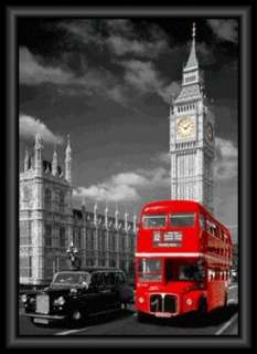 London   Westminster, Big Ben, Bus And Taxi, 3D Poster Gerahmt 3D 