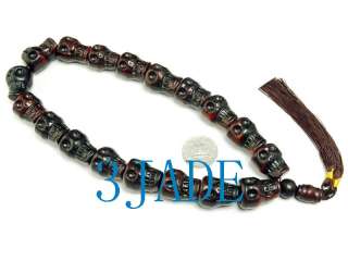 Vintage Style 18 Carved Jade Skull Prayer Beads Mala  